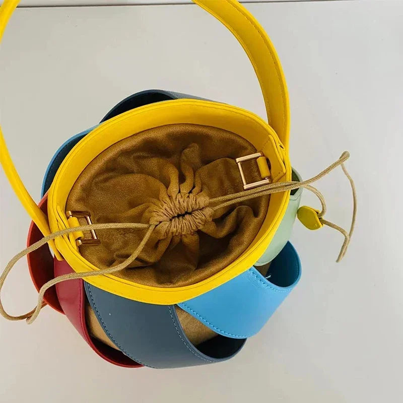 Bolsa feminina retrô de balde geométrico, elegante bolsa versátil de textura feminina, estilista de luxo, 2023