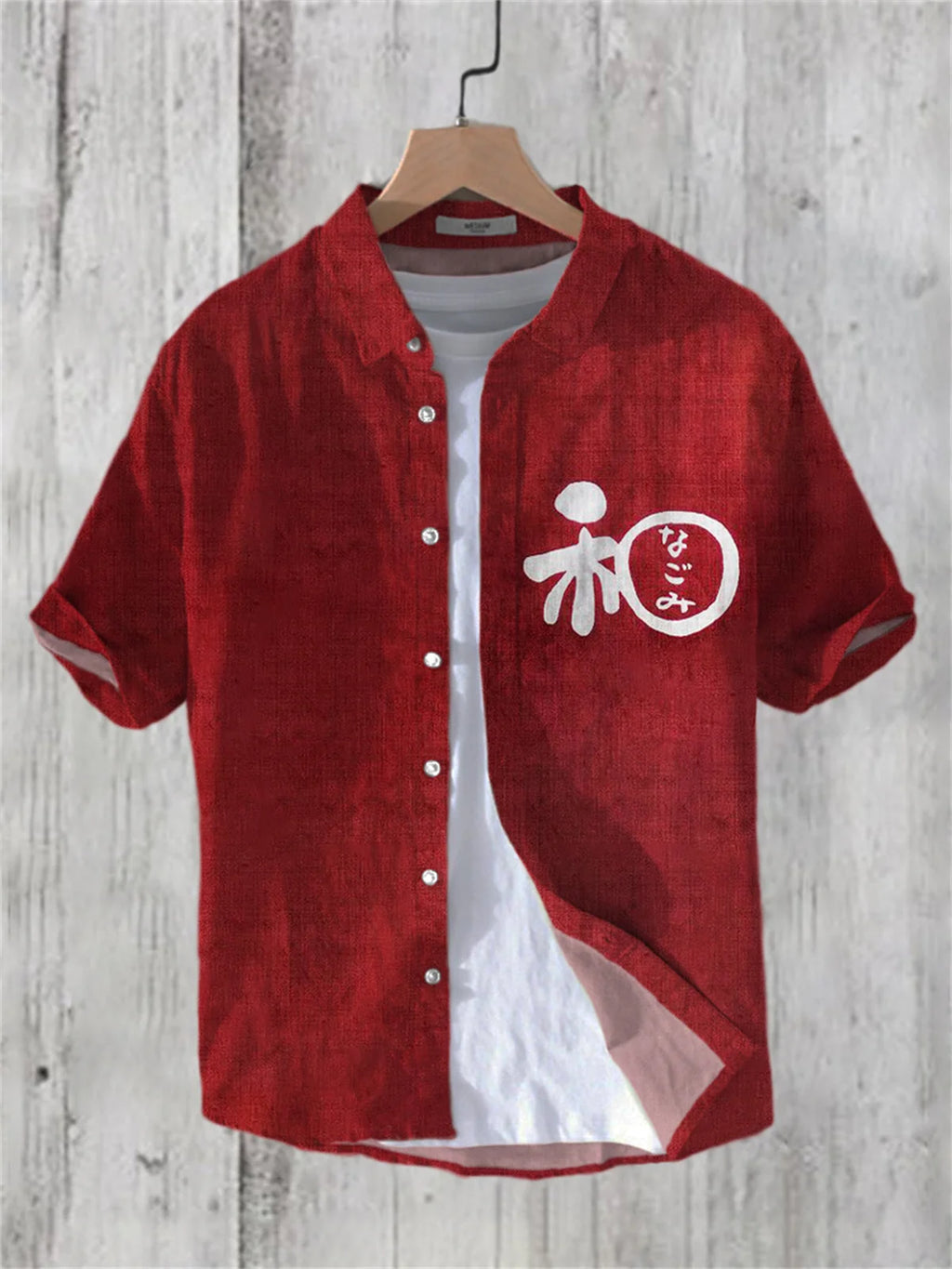 Camisa de linho masculina, texto retrô, arte japonesa, impressão 3D, manga curta, peito único, lazer, férias, top de praia, Havaí