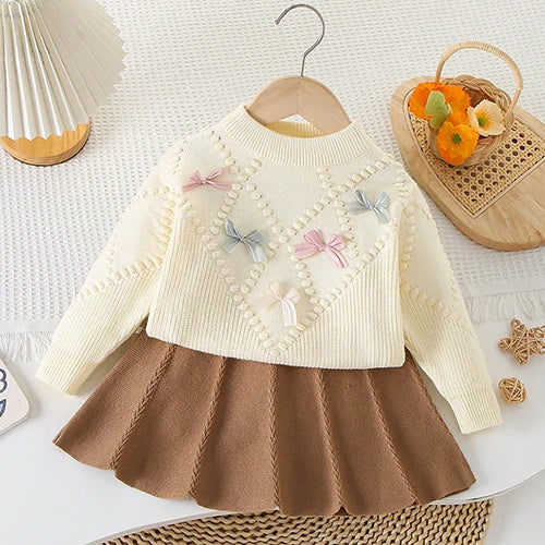 2025 novo outono 0-5yrs bebê meninas conjunto de roupas manga comprida malha cardigan casaco + saia curta crianças roupas de malha terno