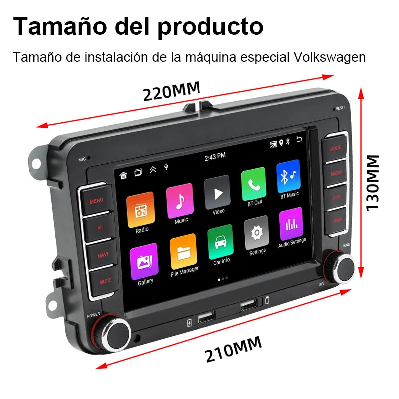 Rádio multimídia para carro com GPS Android player Universal, Carplay, Wifi, para Volkswagen Golf 5, 6, Polo, Passat B6, B7, CC, Skoda