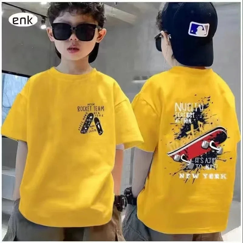 Graffiti impressão camiseta de manga curta infantil, 100% algodão, verão streetwear, meninas tees, crianças tops, roupas de crianças, alta qualidade