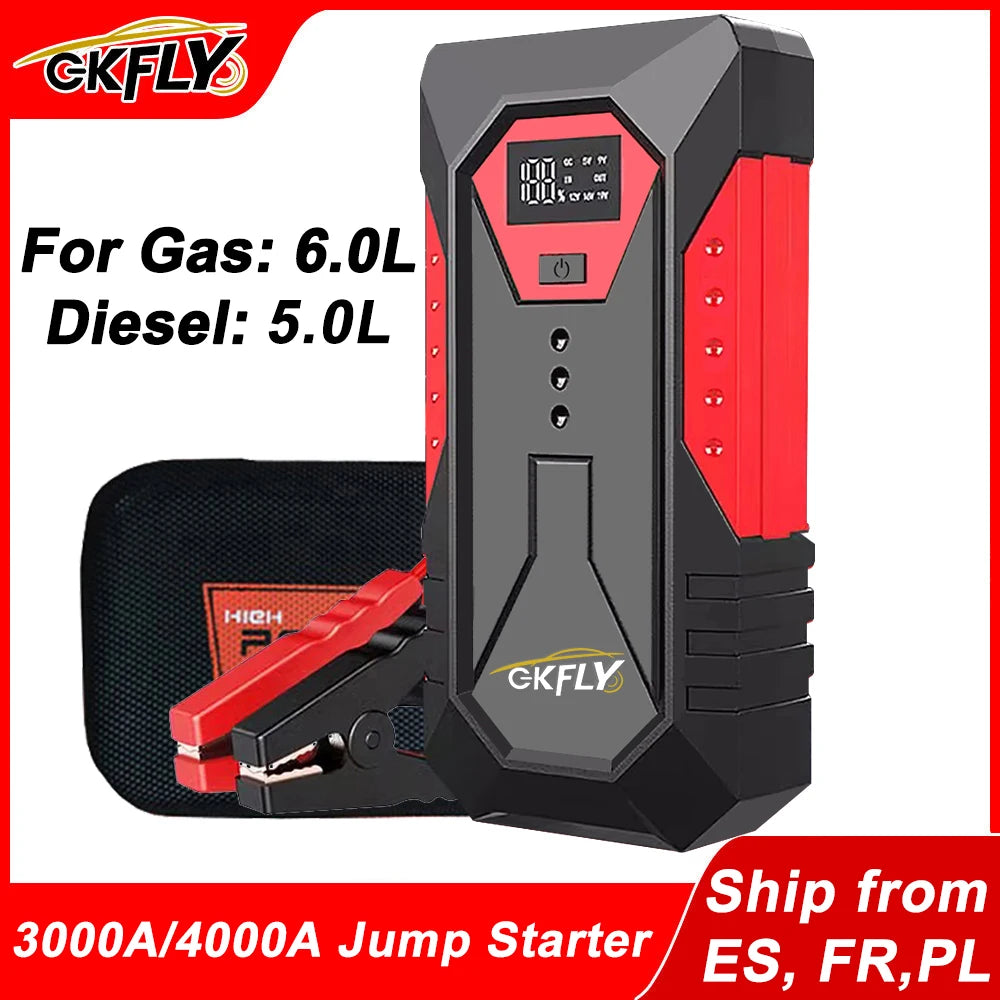 GKFLY 2000A/3000A/4000A Carregador de Bateria para Carros a Gasolina e Diesel, Power Bank e Auxiliar de Partida para Automóveis