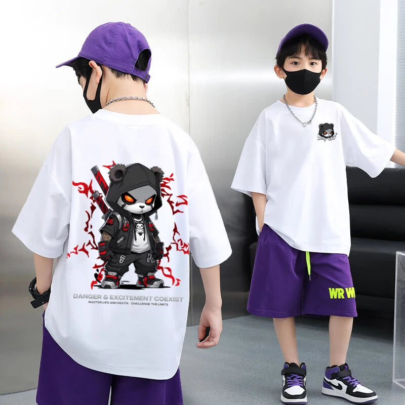 Graffiti impressão camiseta de manga curta infantil, 100% algodão, verão streetwear, meninas tees, crianças tops, roupas de crianças, alta qualidade