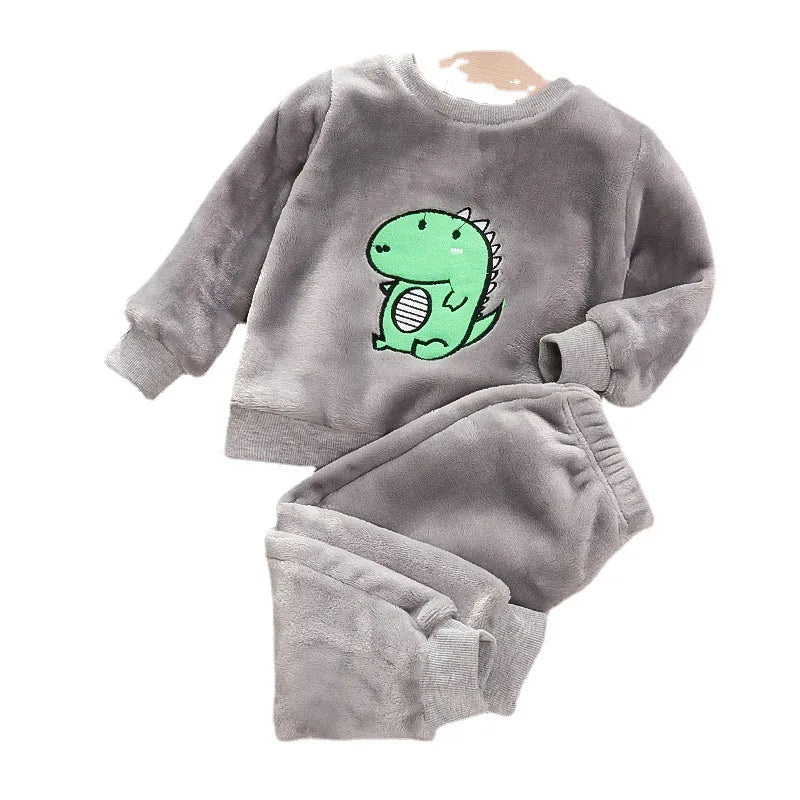 Conjuntos de pijamas super macios de veludo coral para crianças meninos meninas calças de mangas compridas preguiçosos conjuntos de pijamas sólidos