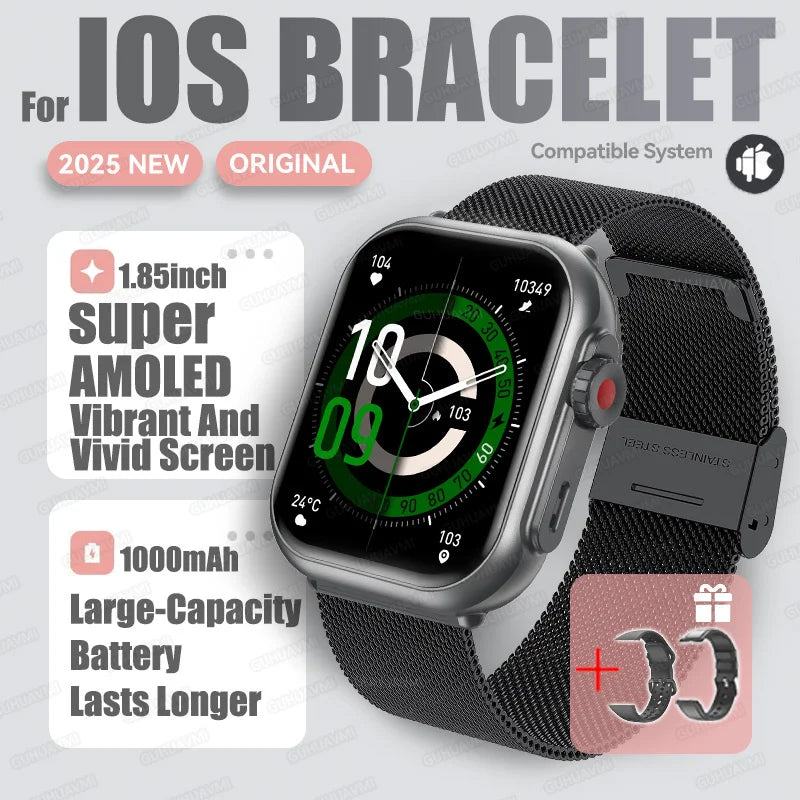 2025new para xiaomi ios relógio ultra2 relógios inteligentes feminino 1000mah 1.85 "amoled tela de toque completa bt chamada senhoras moda smartwatch