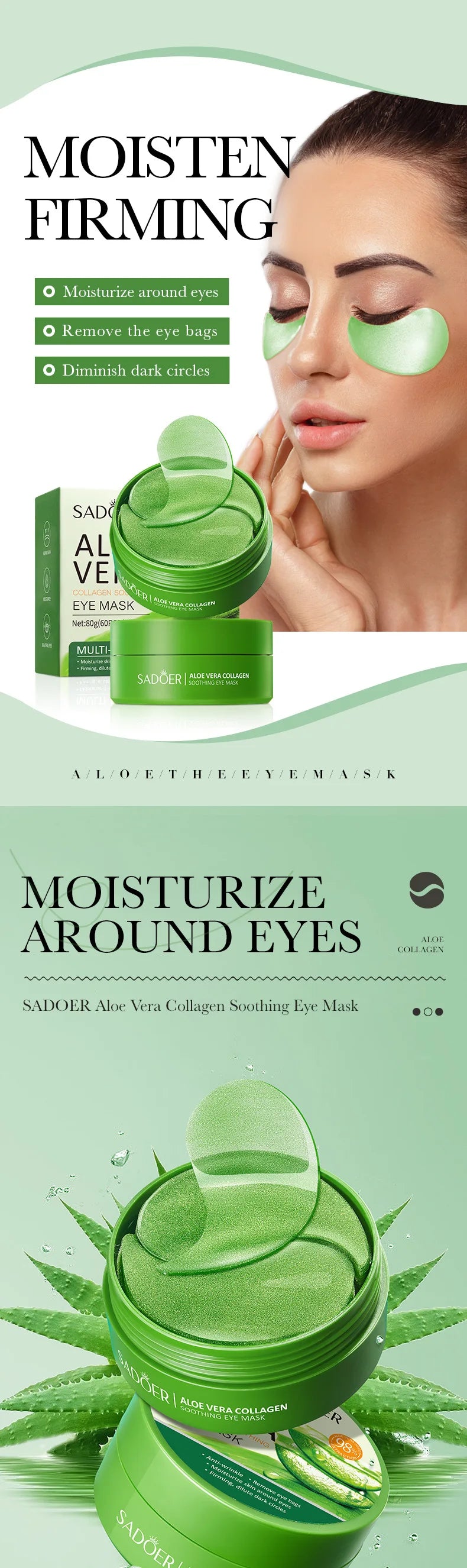 60 pçs/caixa aloe vera colágeno máscara de olho anti círculos escuros remover sacos de olhos hialurônico hidratante endurecimento remendos de olho cuidados com a pele
