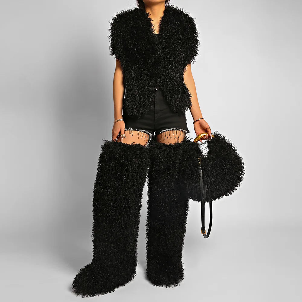 Moda feminina longa pele lã saco praia falso lã pele bolsa de ombro senhoras peles falsas bolsa luxo mongol ovelhas sacos de pelúcia