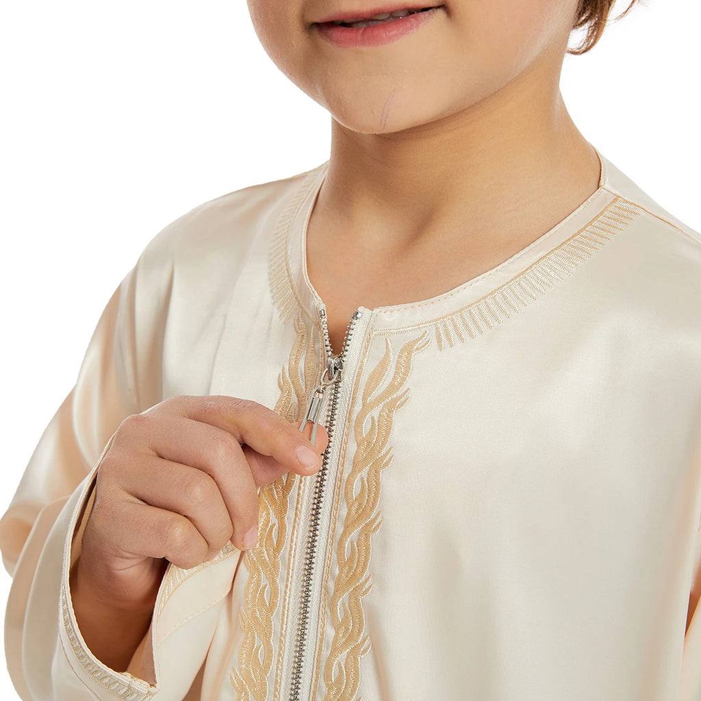 Crianças muçulmanas Abaya Ramadan Jubba Prayer Thobe, vestido longo islâmico para crianças, vestido com o pescoço para meninos, Kaftan Dubai e árabe