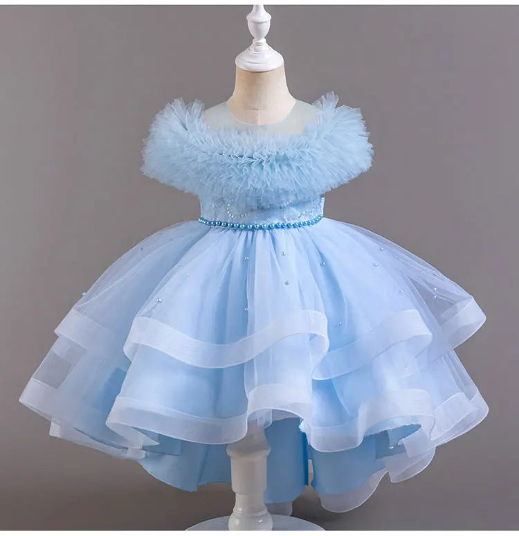 Moda cor sólida menina vestido de noite renda malha sem mangas vestido de festa para crianças menina verão crianças meninas vestido de festa 3-12years