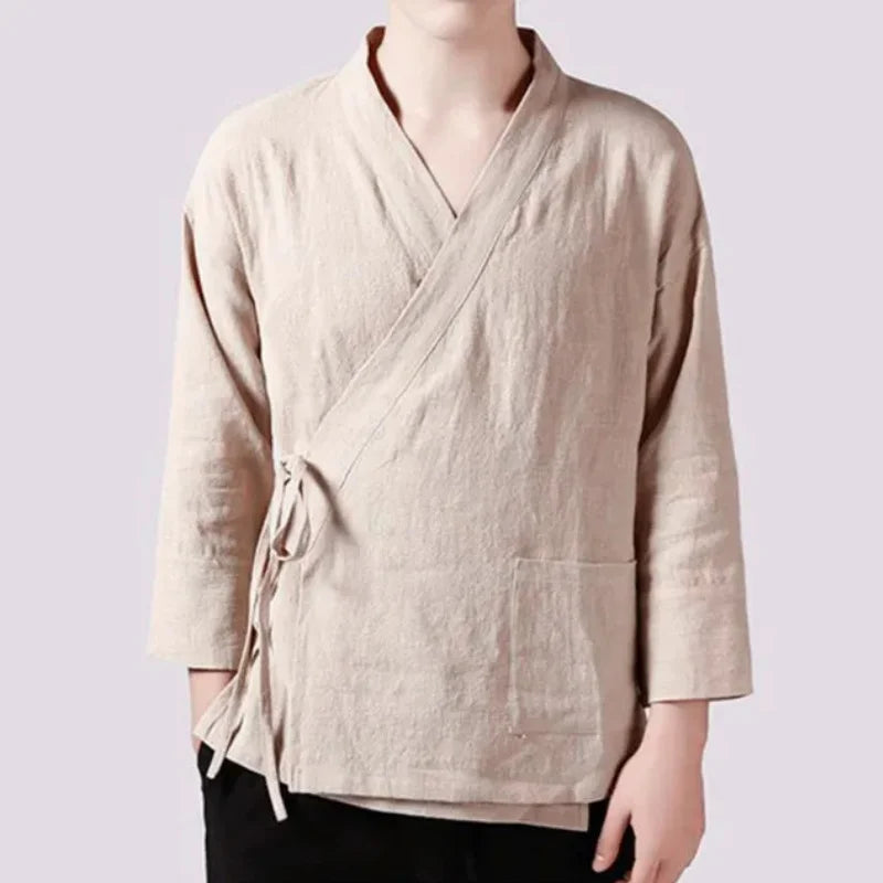 Colete de linho masculino camisa masculina de manga comprida gola oficial chinesa tradicional kung fu tang camisa social casual plus size