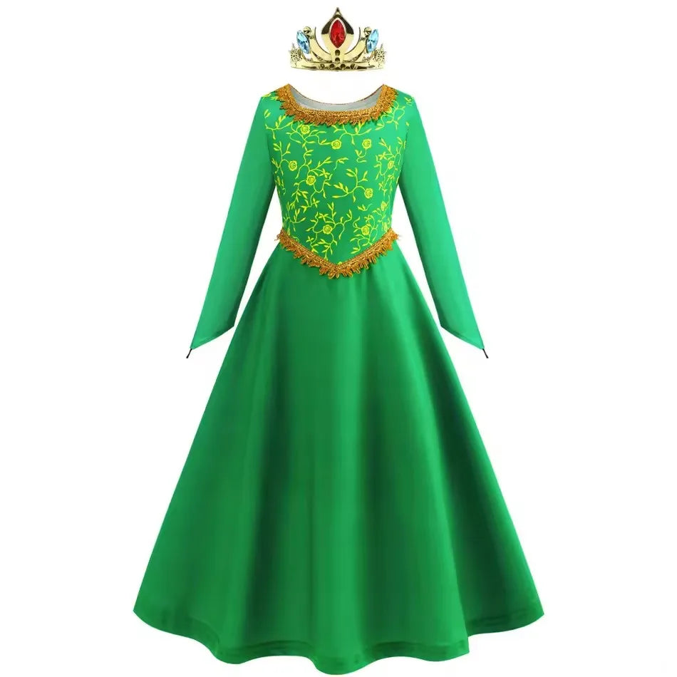 Fantasia fiona cosplay meninas vestido verde roupas dos desenhos animados monstro traje disfarce crianças role play roupas de halloween crianças