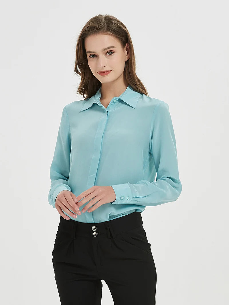Suyadream camisas femininas de seda 100% seda real sólida manga comprida botão chique blusas 2025 primavera verão escritório senhora topo branco