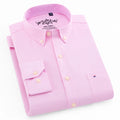 Camisa casual de trabalho listrada xadrez oxford de manga comprida masculina com bolso, camisas de botão de ajuste regular de mistura de algodão primavera outono