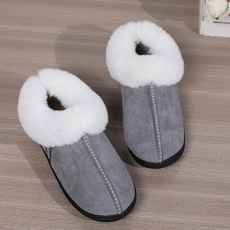 Inverno quente interior flurry chinelos feminino camurça do falso dedo do pé fechado casal chinelos mulher conforto sola macia casa slides mujer