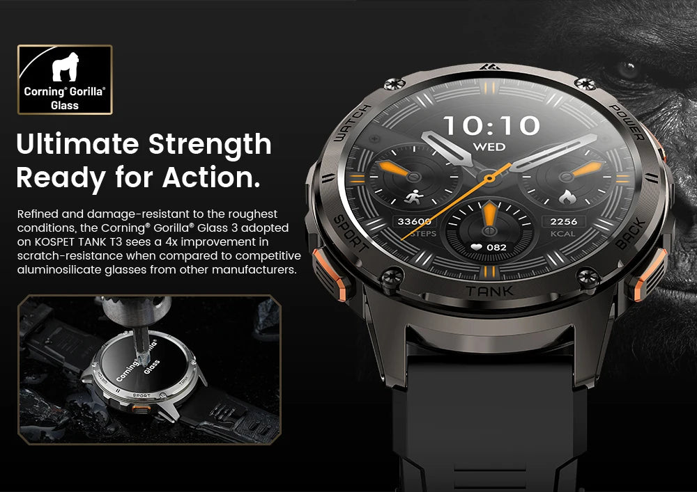 Original KOSPET TANK T3 Relógio Inteligente Para Homens Militar Smartwatch Mulheres Relógios de Fitness Digitais AMOLED AI Voz AOD Bluetooth