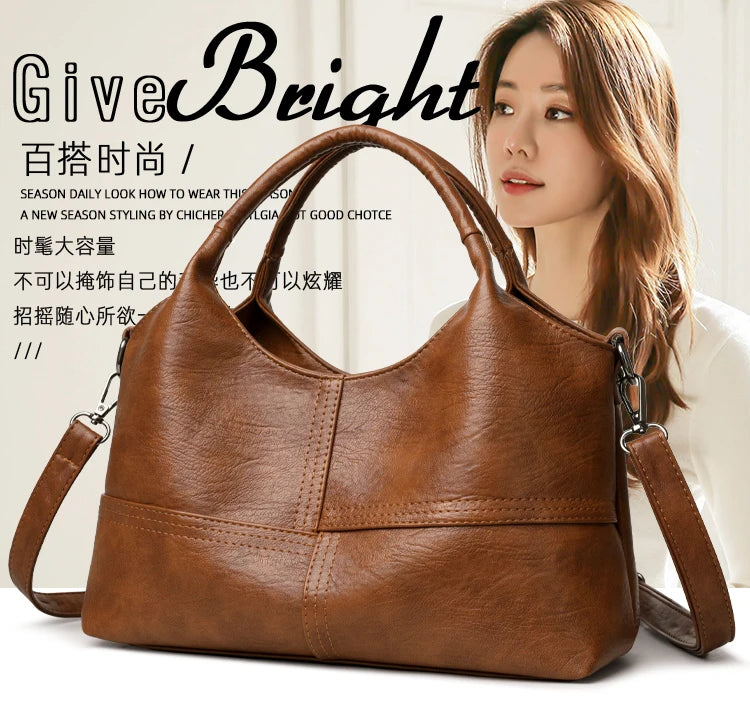 Bolsa, bolsa feminina, 2025 nova bolsa de couro macio moderna e simples, bolsa mãe de meia-idade, versátil de ombro único cr
