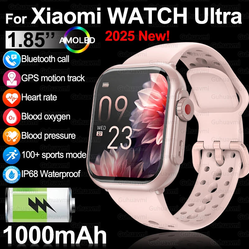 2025new para xiaomi ios relógio ultra2 relógios inteligentes feminino 1000mah 1.85 "amoled tela de toque completa bt chamada senhoras moda smartwatch