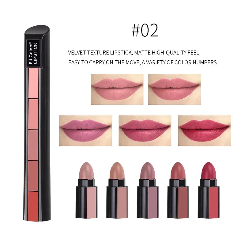 5 em 1 matte kit batom à prova dwaterproof água nude combinação lipgloss de longa duração veludo vermelho mostrar tez sexy batom matiz cosméticos