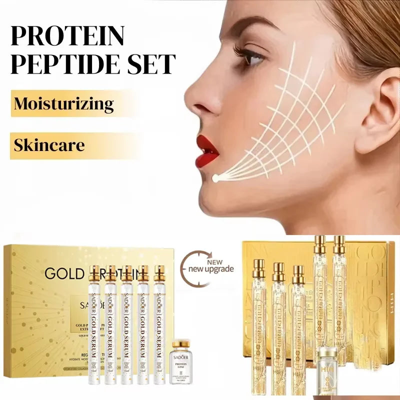Fios Solúveis para Lifting Facial, Essência Facial de Colágeno, Peptídeo de Proteína, Fio de Seda Dourada, Sérum Facial para Antienvelhecimento e Firmeza da Pele