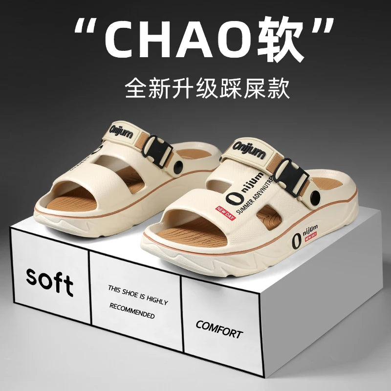 Chinelos de praia masculinos sandálias ao ar livre verão confortável sandálias de praia grosso macio tamancos masculino casual água sapatos de jardim