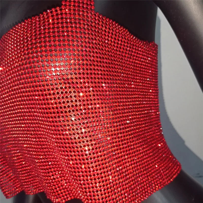 2025 glitter boate sem costas strass regata feminina sexy metal cristal diamantes lantejoulas noite clube festa wear topo de colheita