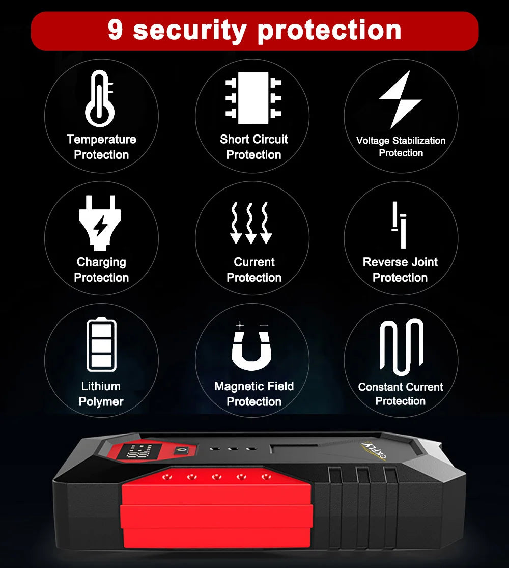 GKFLY 2000A/3000A/4000A Carregador de Bateria para Carros a Gasolina e Diesel, Power Bank e Auxiliar de Partida para Automóveis