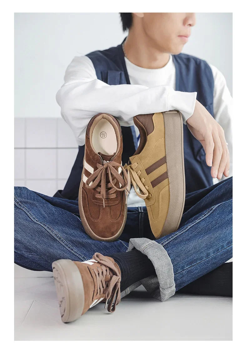 Sapatos de tabuleiro casuais de sola grossa para homens sola grossa sapatos casuais tênis de couro tudo sola macia dentro aumentar sapatos