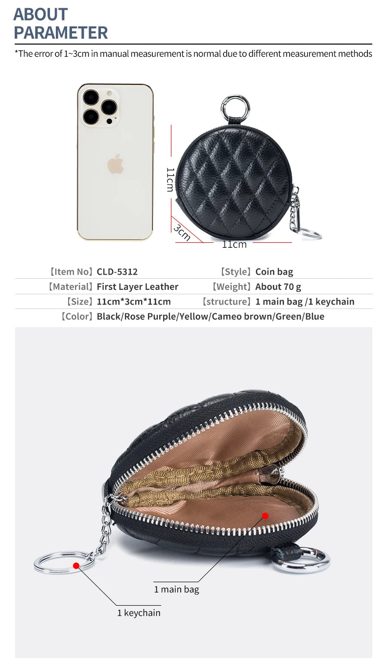 Mini porta-moedas de couro real para mulheres, carteira de costura de diamante mini organizador, bolsa de dinheiro pequena para chaves e fone de ouvido