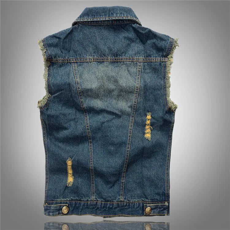 Dimusi verão masculino rasgado denim colete masculino tanque superior lavado jeans colete homem retro cowboy hip hop sem mangas jaqueta 6xl, ya564
