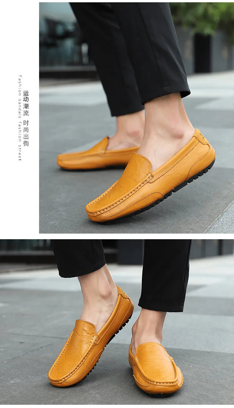 Sapatos de couro masculino luxo na moda casual deslizamento em mocassins formais mocassins italiano preto masculino sapatos de condução tênis plus size