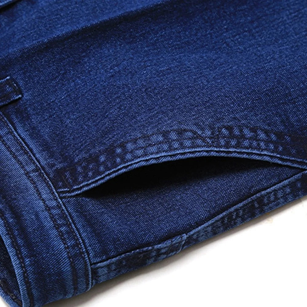Calça jeans masculina clássica, tamanho 30-45, social, plus size, baggy em algodão, azul, trabalho