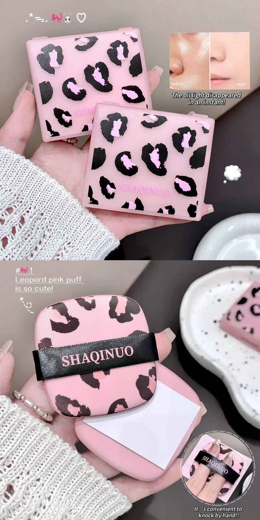 100 folhas de papel absorvente de óleo facial com estampa de leopardo rosa caixa de armazenamento portátil com espelho ferramenta de beleza