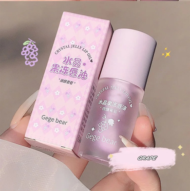 Óleo Labial Gege Bear Crystal Jelly Fruit com Pêssego, Uva e Abacate, Hidratante, Nutritivo e Clareador de Linhas Labiais