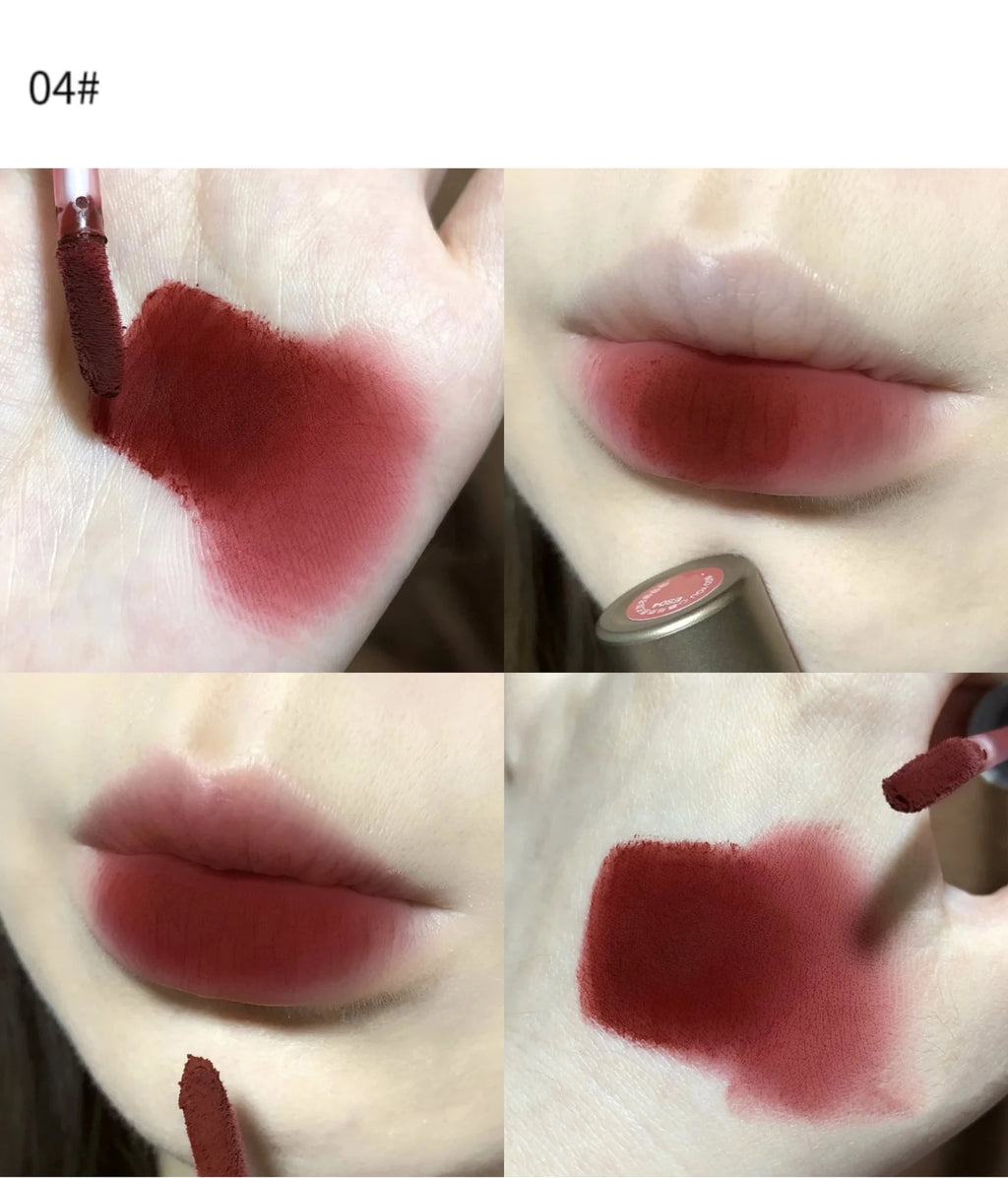 Batom fosco de veludo vermelho escuro, à prova d'água, longa duração, fosco, brilho labial, copo antiaderente, maquiagem labial, maquiagem cosmética