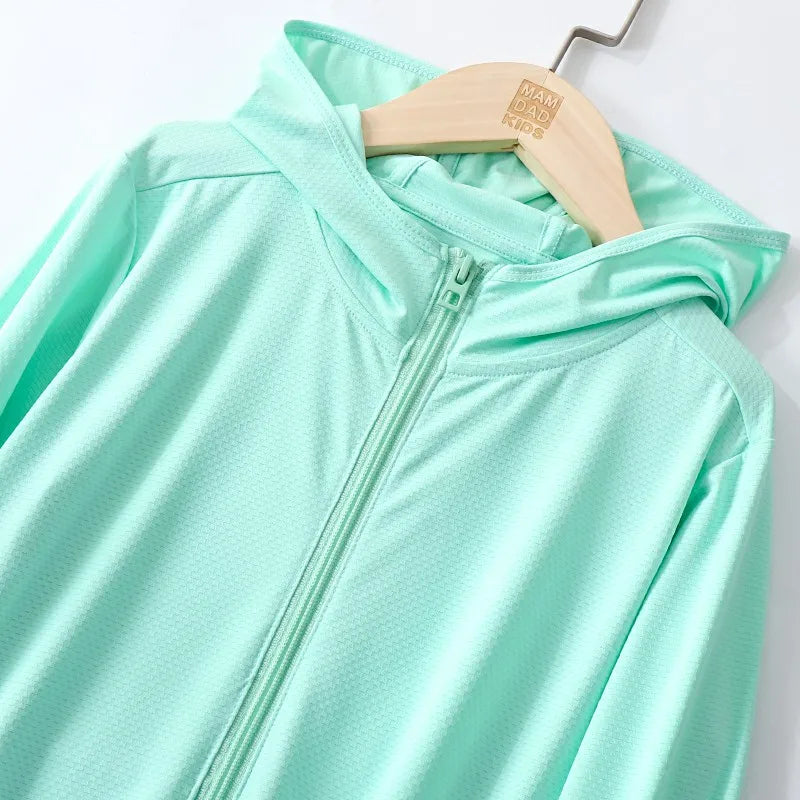 Chegou novo verão Crianças menina menino protetor solar roupas crianças bebê top coat adolescente 110-180 3-18year estudantes jaqueta com chapéu