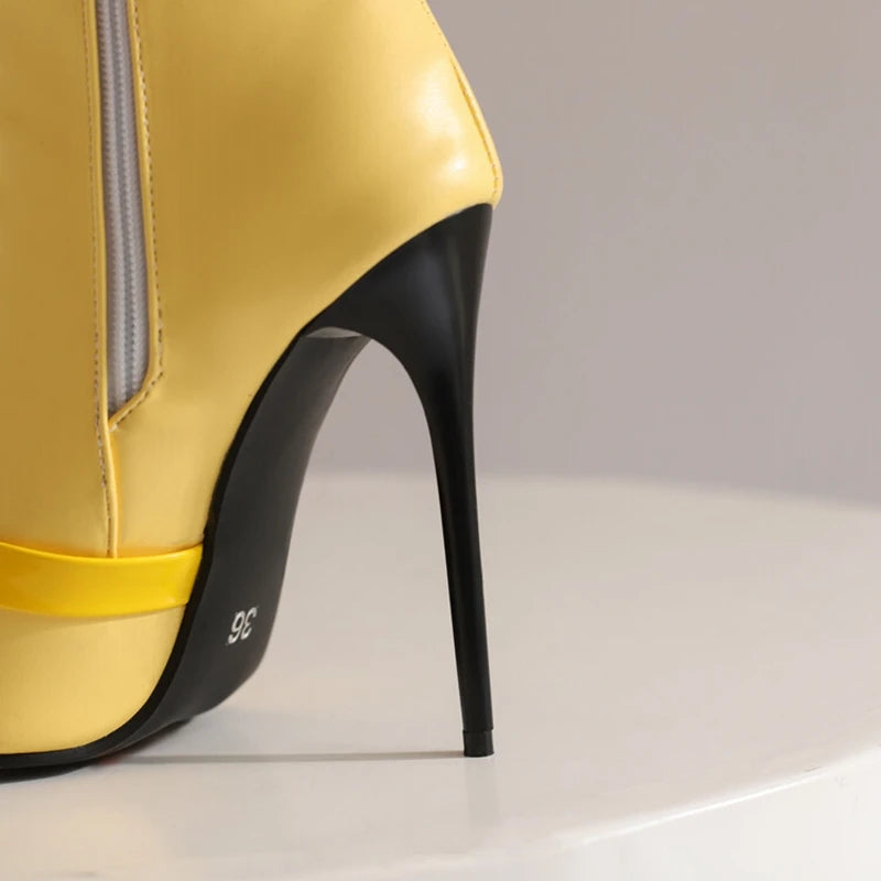 REAVE CAT-Sexy Stiletto Botas de Salto Alto, Botas de Couro, 12cm, Preto, Amarelo, Roxo, Tamanho Grande 44, 45, 46, 47, 48, US15, US16, US17