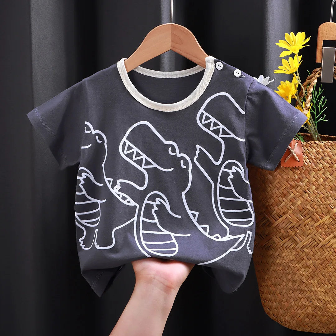 2025 verão crianças dos desenhos animados camiseta para menino animal impressão dinossauro urso meninos t camisa meninas topos camisetas dos desenhos animados crianças roupas