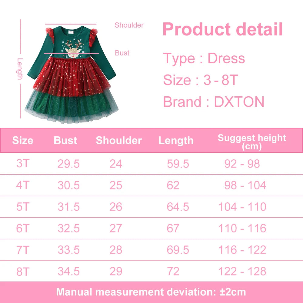 DXTON-Girls' Sequin Elk Dress, Roupa de Criança, Princess Party Dress, Manga Voadora, Inverno, Natal, Ano Novo, Bebé, 2022