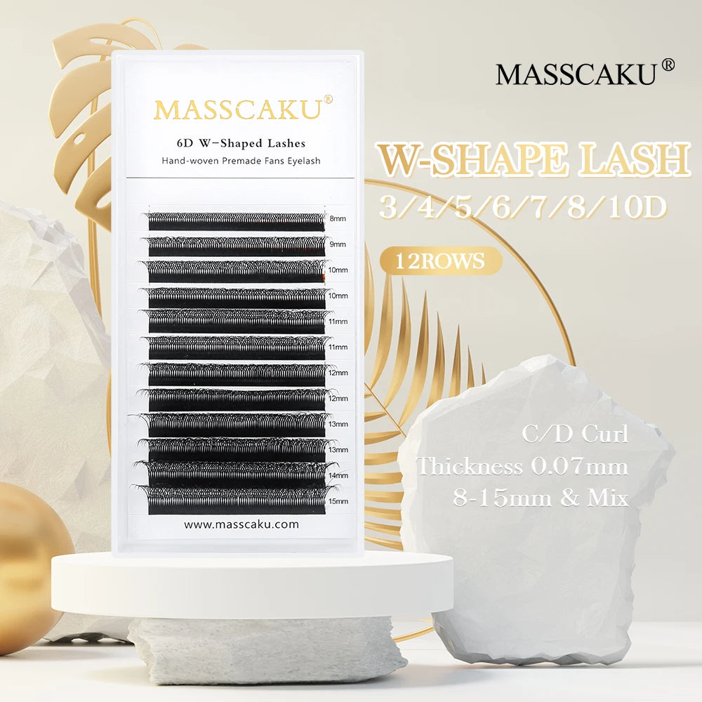 Masscaku floração automática em forma de w, flor 3d 4d 5d 6d 7d 8d, fãs pré-fabricados, extensões de cílios naturais, macios, individuais