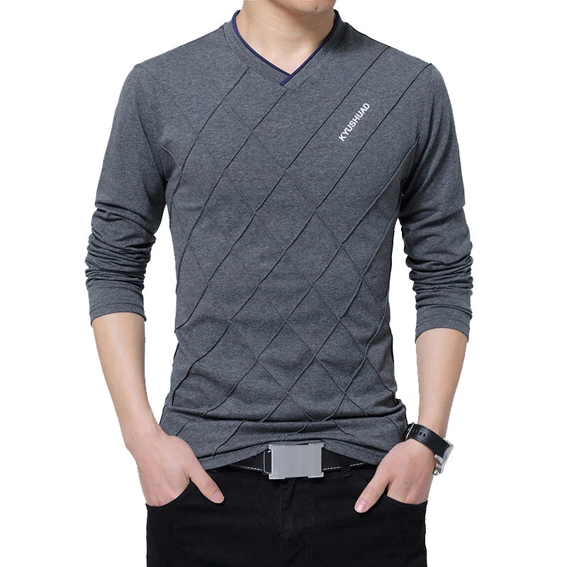 Camiseta Masculina BROWON 2026: Nova Coleção Slim Fit com Design Exclusivo, Gola V Luxuosa e Elegante para Fitness