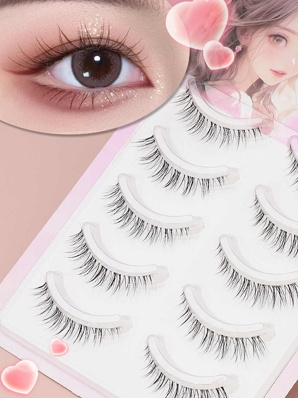 5 pares de cílios marrons estilo de fibra natural cílios postiços volume dramático cílios postiços maquiagem extensão de cílios