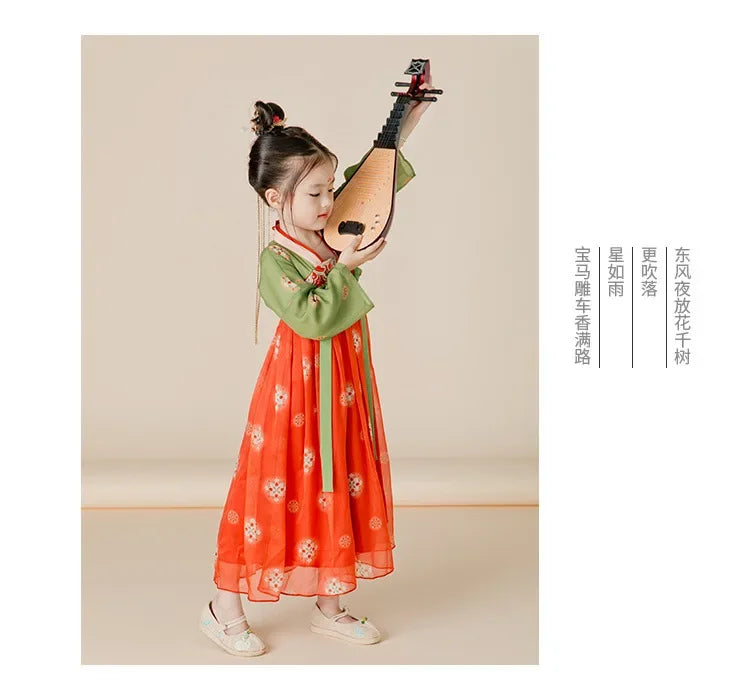 Traje de festa de verão vestidos da menina do vintage crianças roupas vestido casual bebê chinês hanfu cosplay crianças princesa meninas vestido