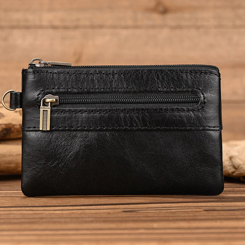 Luufan couro genuíno zíper moeda cartão bolsa de couro real rfid titular do cartão embreagem carteiras slots para homens mulheres mini bolsa fina