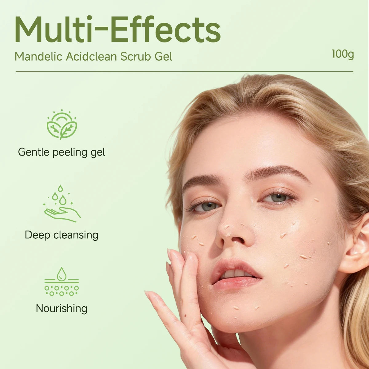 Gel de limpeza e esfoliação com ácido mandélico limpa profundamente, cuida suavemente da pele e remove sujeira superficial.