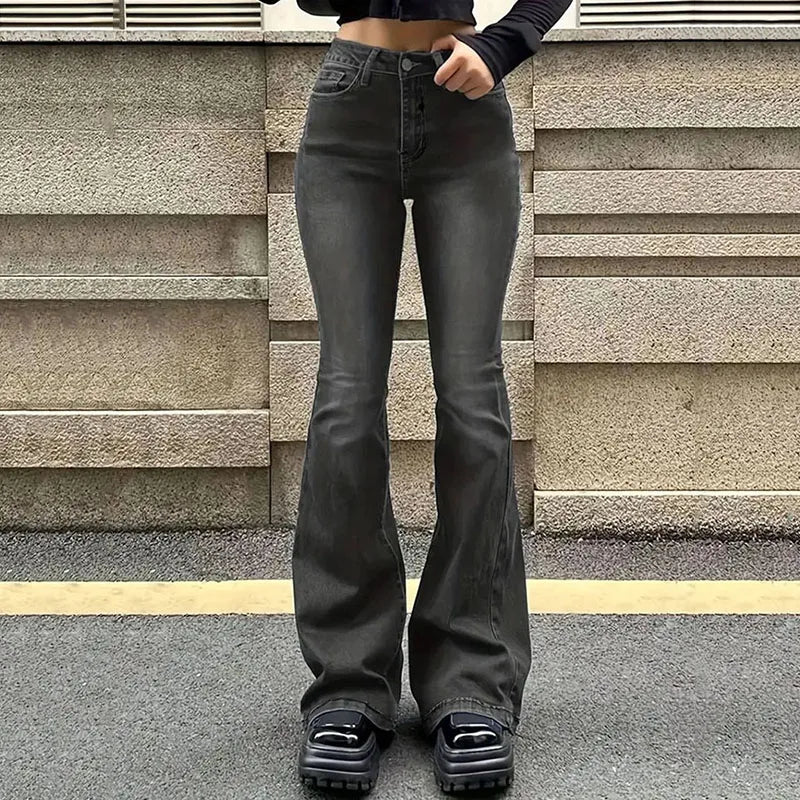 Lucyever calças jeans femininas flare vintage americana streetwear slim y2k punk jeans feminino clássico cintura alta calças largas perna