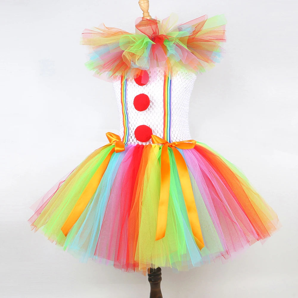 Arco-íris pennywise palhaço trajes para meninas palhaço de circo halloween tutu vestido para crianças coringa roupa crianças roupas de ano novo