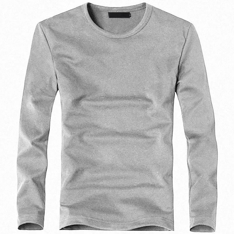Camiseta Masculina Elástica 2026 com Decote em V e Manga Longa, Camisetas para Homens, Roupas Masculinas, Camiseta Nova em Cores Sólidas