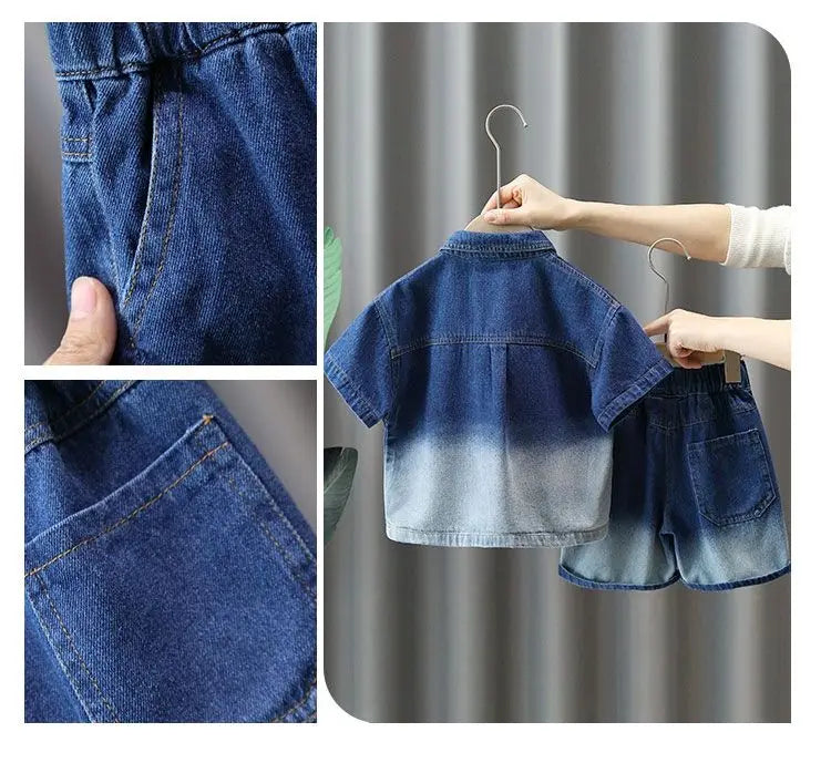 Conjunto de roupas infantis de verão para bebês, meninos, camisa de manga de algodão + shorts jeans, 2 peças, roupas infantis de 1 2 3 4 5 6 7 anos