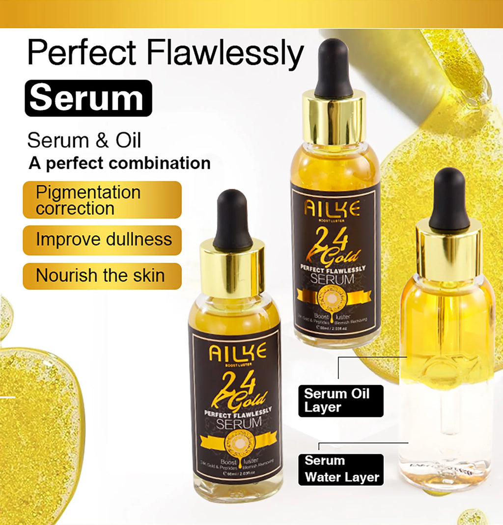 AILKE 24K Glod Alcance de cuidados com a pele impecável, clareador de pele, reduz manchas escuras, melanina, rugas, hidratação, para mulheres e homens
