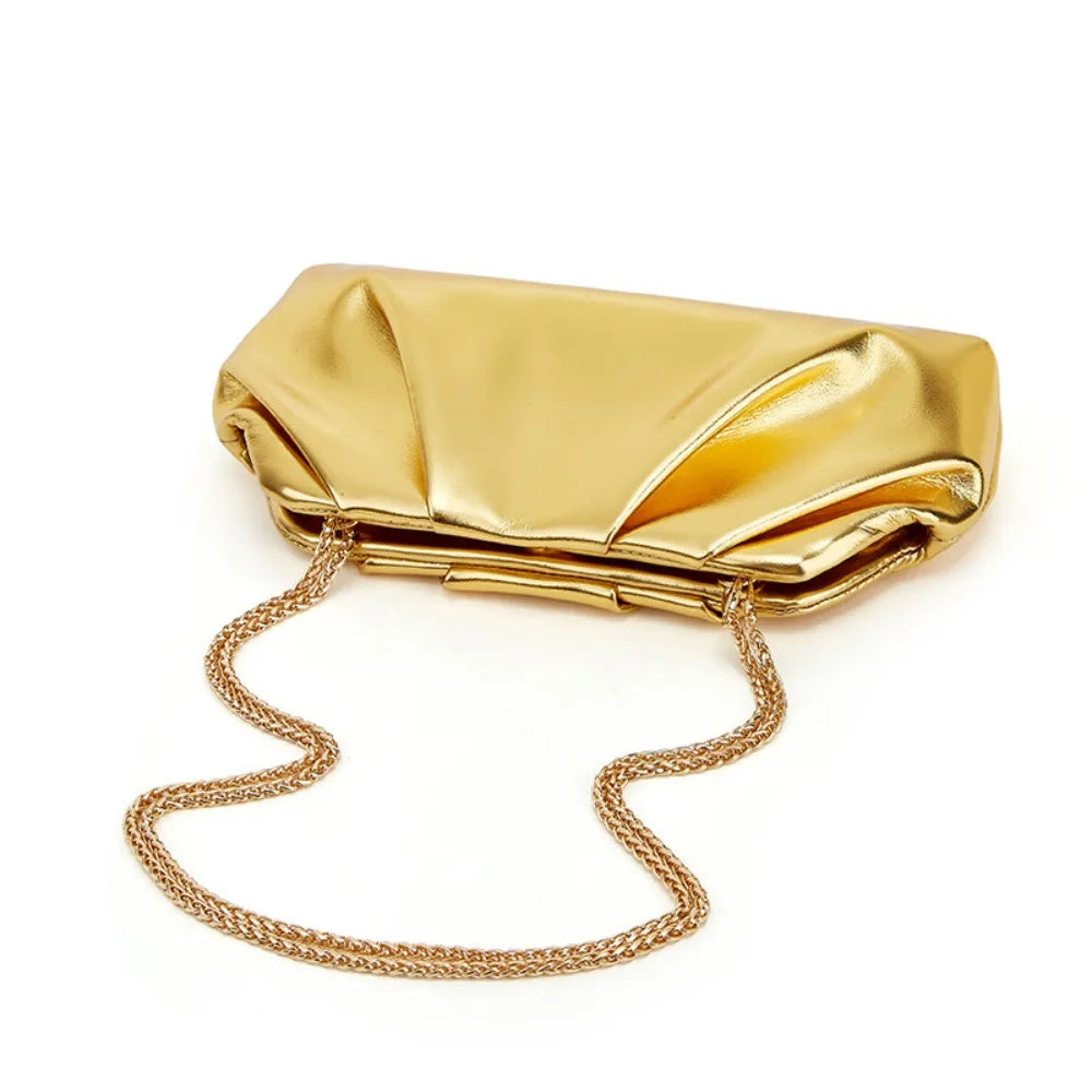 Bolsa de nuvem dobrada para mulheres, novo estilo de comércio exterior, bolsa prateada moderna, versátil, bolsa crossbody com corrente ins, bolsas e bolsas